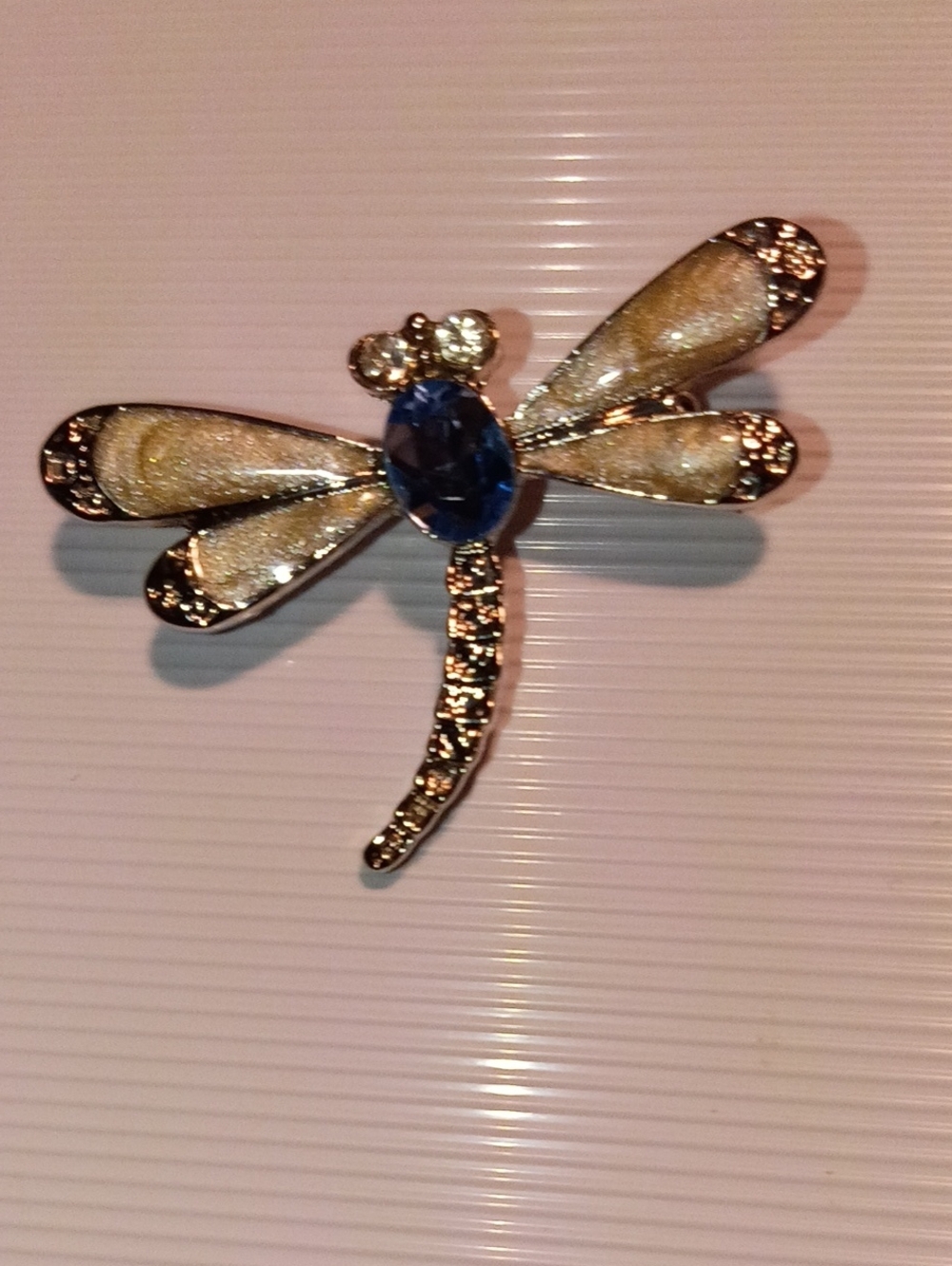 Elegant Blue & Gold Dragonfly Accent Brooch - Brand Unknown